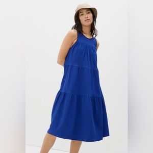 Everlane The Weekend Tiered Dress Indigo Royal Blue size XS, Reversible Wear